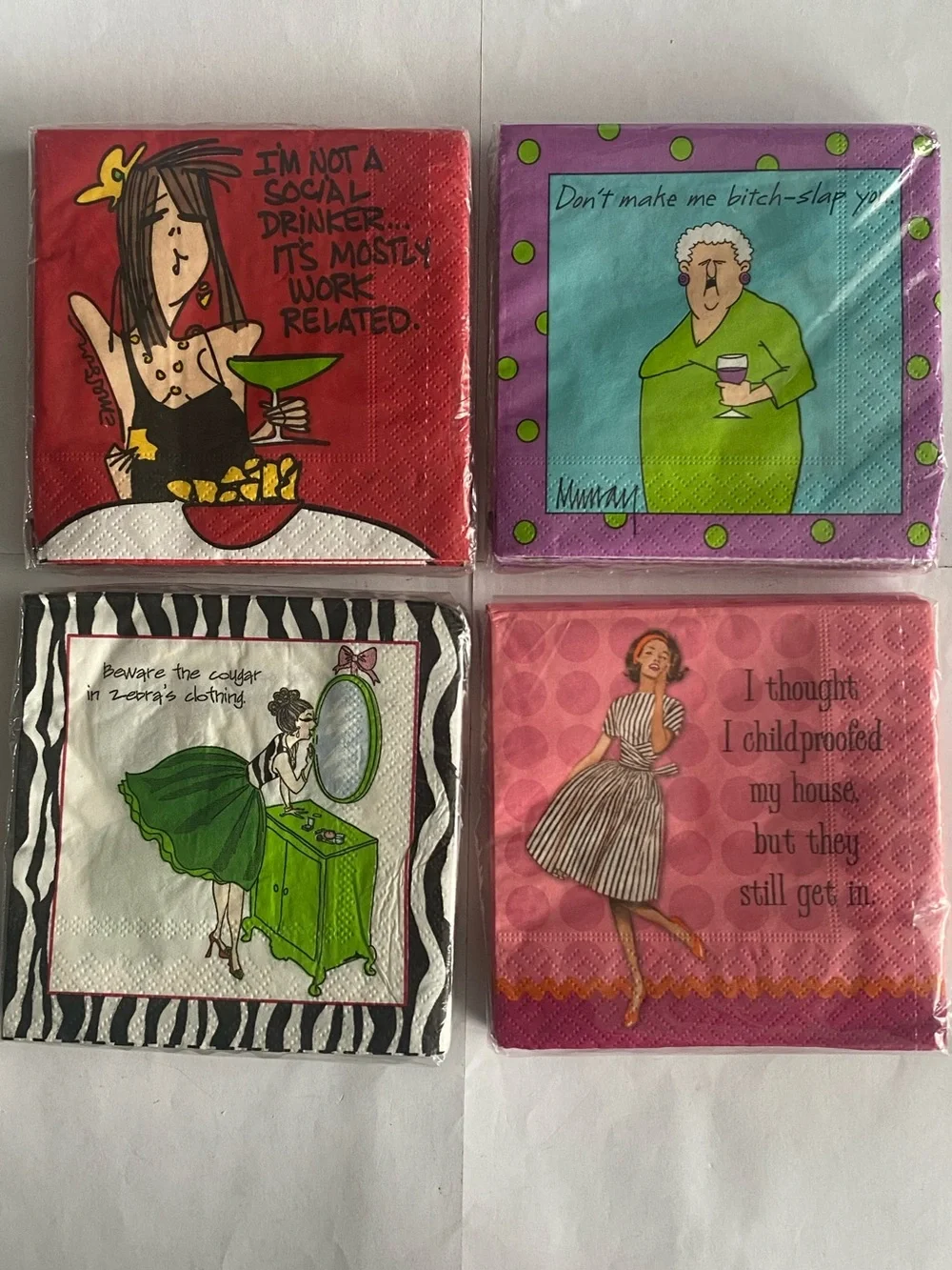 Lot of 4 Humongous Cocktail Napkins With Sarcastic Or Witty Quotes Girl’s Party